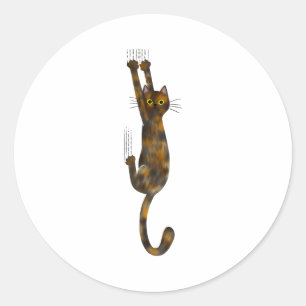 Sticker Rond Chat Tortue Suspendu Drôle de Chat Tortie