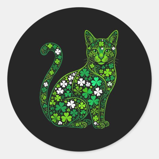 Sticker Rond Chat trèfle saint patrick jour vert chat saint (Devant)