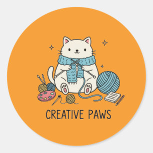 Sticker Rond Chat Tricot Mignon Conception de Papeterie Orange