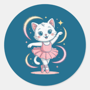 Sticker Rond Chat Tutu Danse de Ballet