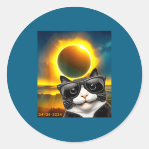Sticker Rond Chat Tuxedo de Totalité d'Éclipse Solaire