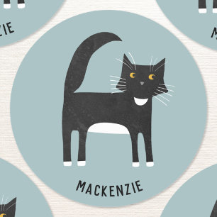 Sticker Rond Chat Tuxedo noir et blanc Personnalisé