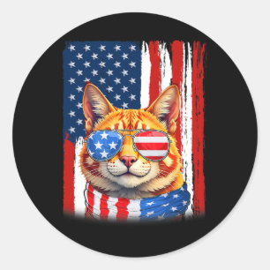 Sticker Rond Chat Usa America Drapeau Patriotique Chat 4 juille
