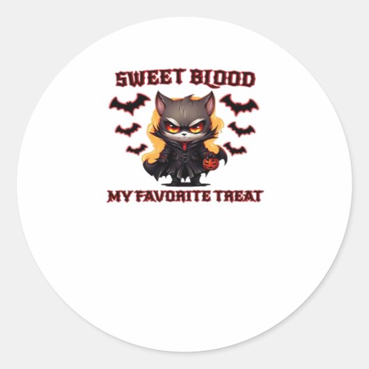 Sticker Rond Chat Vampire en colère Craves Sweet Halloween sang (Devant)