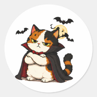 Sticker Rond Chat Vampire Grincheux Halloween