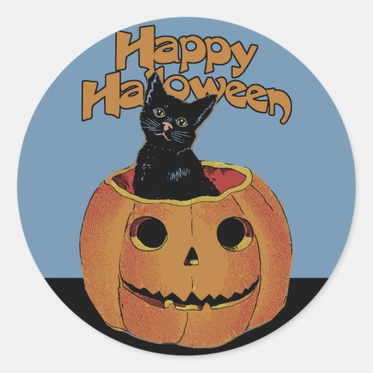Sticker Rond Chat vintage à Jack'o'Lantern (Devant)