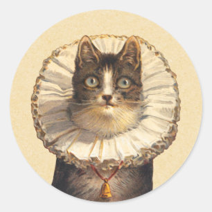 Sticker Rond Chat vintage avec col rouillé