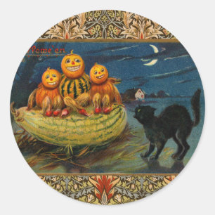 Sticker Rond Chat vintage Halloween