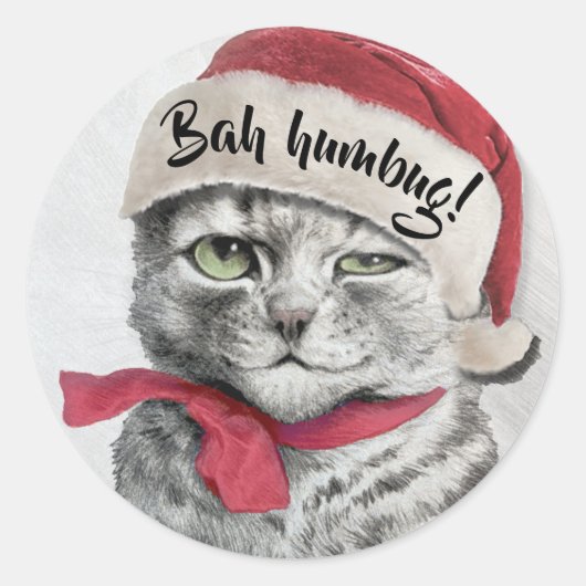 Sticker Rond Chat vintage Wain Santa Hat (Devant)