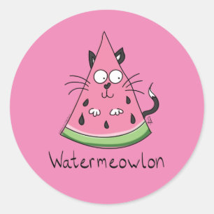 Sticker Rond Chat Watermelon Cute Kid's