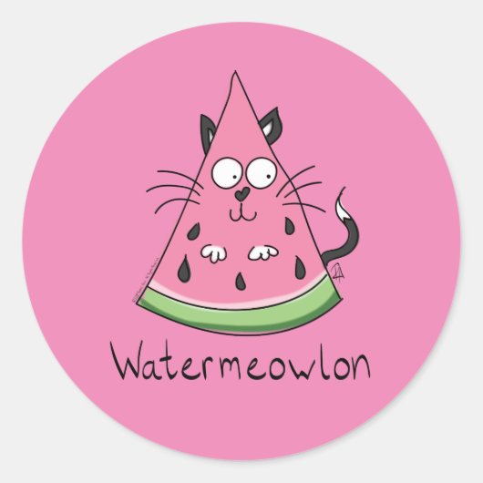 Sticker Rond Chat Watermelon Cute Kid's (Devant)