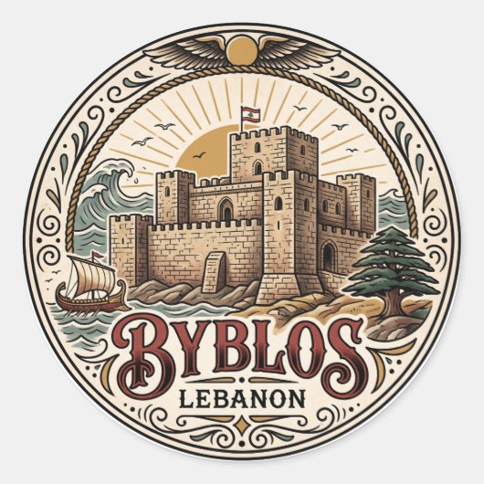 Sticker Rond Château de Byblos Liban (Devant)