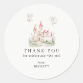 Sticker Rond Château de Cute Dragon Anniversaire Merci (Devant)