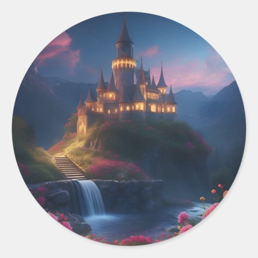 Sticker Rond Château de Nuit Quatre (Devant)