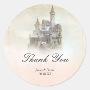 Sticker Rond Château de Princesse de Conte de Fées Rose Rêveur