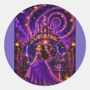 Sticker Rond Château de Princesse Fantasy Violet Cosmique Mag