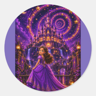 Sticker Rond Château de Princesse Fantasy Violet | Cosmique Mag