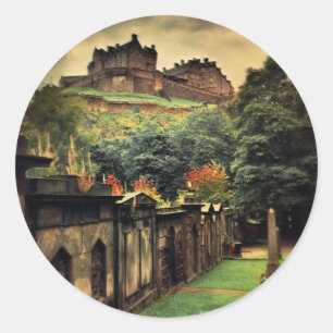 Sticker Rond Château d'Édimbourg - Style antique