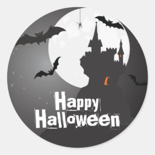 Sticker Rond Château Eerie et chauves-souris Halloween