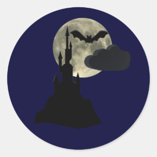 Sticker Rond Château éffrayant en pleine lune