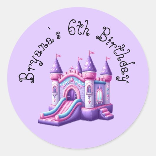 Sticker Rond Château Gonflable Princesse Rose Violet Fête (Devant)