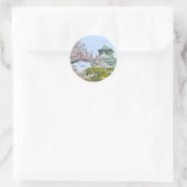Sticker Rond Château Himeji avec fleurs de cerisiers (Sac)