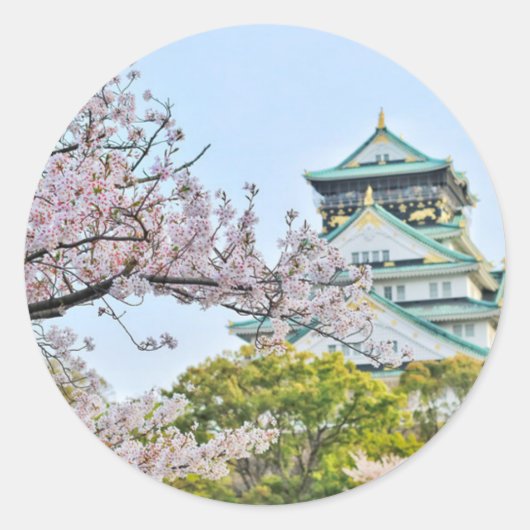 Sticker Rond Château Himeji avec fleurs de cerisiers (Devant)