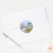 Sticker Rond Château Himeji avec fleurs de cerisiers (Enveloppe)