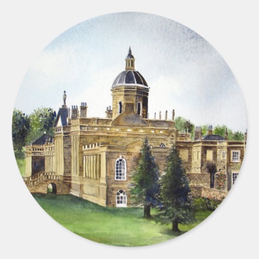 Sticker Rond Château Howard North Yorkshire peinture aquarelle (Devant)
