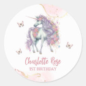 Sticker Rond Château magique Unicorn Rose Princesse 1er anniver (Devant)