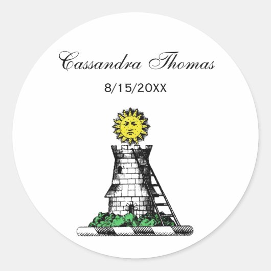 Sticker Rond Château médiéval héraldique vintage Emblem Crest (Devant)
