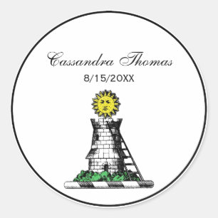 Sticker Rond Château médiéval héraldique vintage Emblem Crest