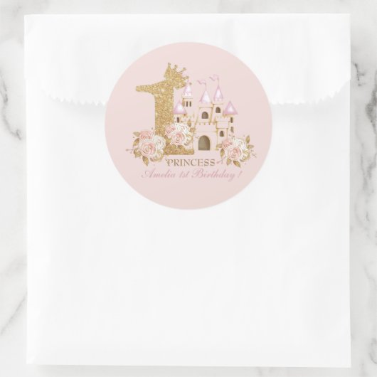 Sticker Rond Château Princesse 1er anniversaire (Sac)