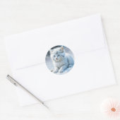 Sticker Rond Chaton blanc Fluffy personnalisé en neige (Enveloppe)