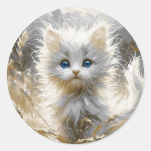 Sticker Rond Chaton blanc précieux