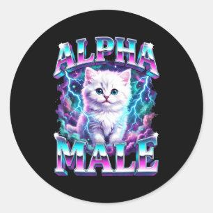 Sticker Rond Chaton chat mâle alpha drôle pour hommes femmes