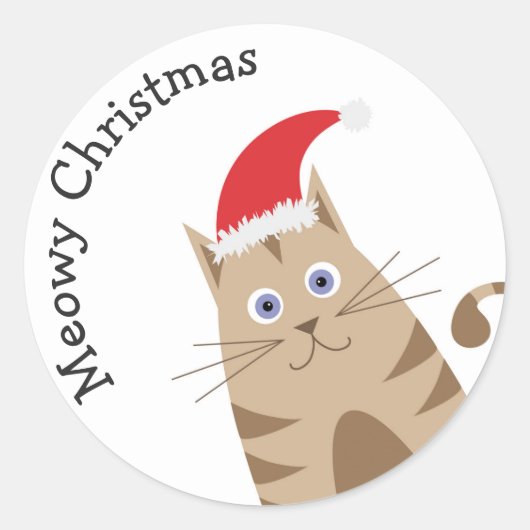 Sticker Rond chaton de Noël, chat portant un chapeau santa (Devant)
