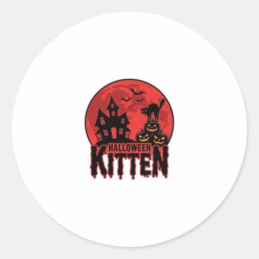Sticker Rond Chaton d'Halloween Maison Hantée Chat Graphique_1 (Devant)