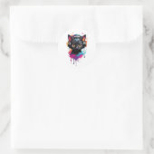 Sticker Rond Chaton portant un casque (Sac)