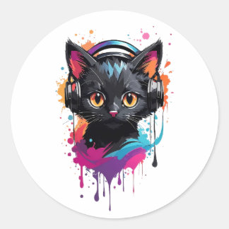 Sticker Rond Chaton portant un casque