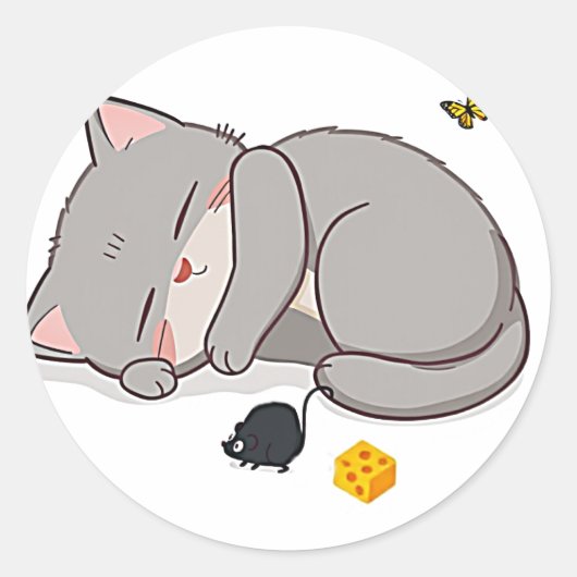 Sticker Rond Chaton, souris et fromage (Devant)