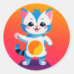 Sticker Rond Chaton Tabby Heureux