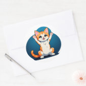 Sticker Rond Chaton Tabby Heureux (Enveloppe)