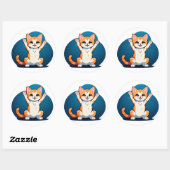 Sticker Rond Chaton Tabby Heureux (Feuille)