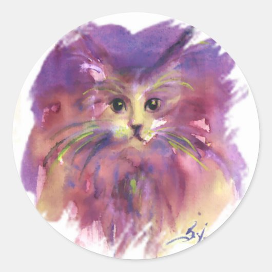STICKER ROND CHATON VIOLET, PORTRAIT DE CHAT (Devant)