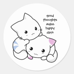 Sticker Rond Chatons, Bonnes pensées et Jours heureux