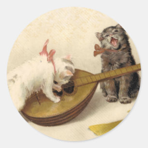 Sticker Rond Chatons et la mandoline