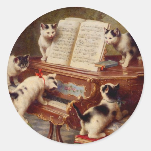 Sticker Rond Chatons et piano (Devant)