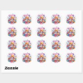 Sticker Rond Chatons, papillons et fleurs (Feuille)