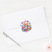 Sticker Rond Chatons, papillons et fleurs (Enveloppe)